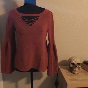 American Eagle Y2K sweater Mauve Pink Bell Sleeves lightweight stretchy Medium